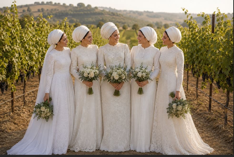 women in white dresses preparing to be married